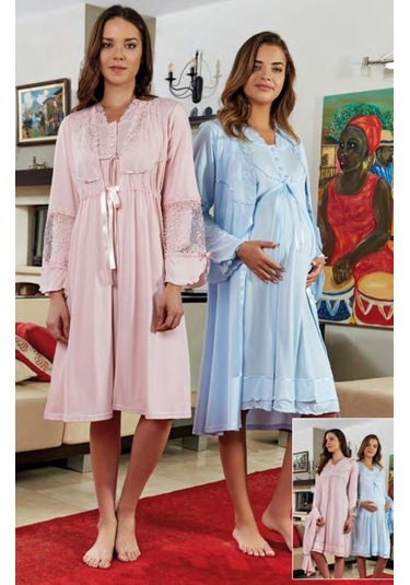 Bone Club 4631 Hamile Lohusa Dantelli Gecelik Sabahlık Takımı 001