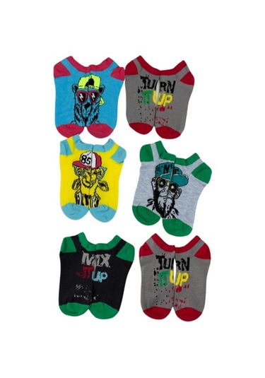 6'lı Mix Desen Dikişsiz Penye Erkek Çocuk Patik Çorap Çok Renkli