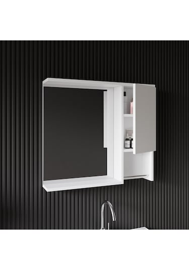 Karen Banyo Deniz 80 Cm Lavabolu, Aynalı Banyo Dolabı, Lavabo Dahil, Boy Dolabı Dahil, Beyaz