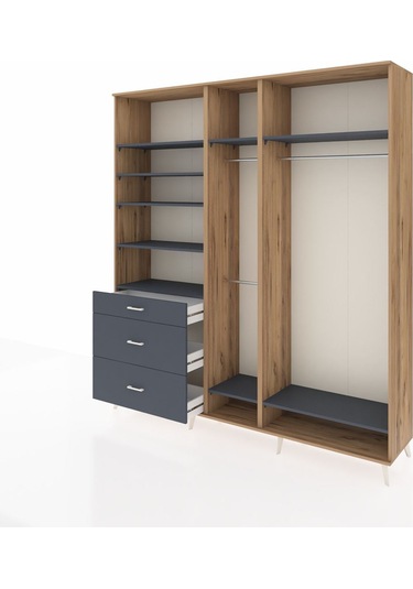 Hyperion Dolap 9 Raflı 3 Çekmeceli 3 Askılı 220x44x243 Çam-antrasit/antrasit Antrasıt/antrasıt