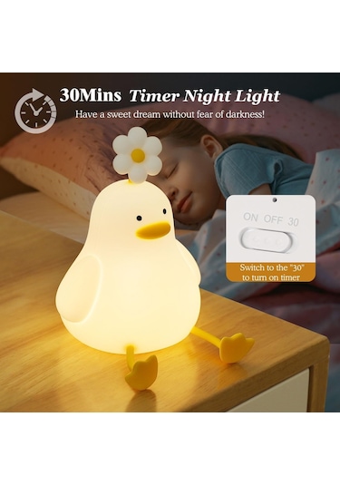 Ördek Figürlü Silikon Rgb Dokunmatik Gece Lambası Beyaz
