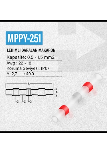 (5 Adet) Lehimli Daralan Makaron Su Geçirmez kablo birleştirici