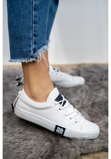 Bartrobel Kadın Erkek Beyaz Keten Sneaker Beyaz