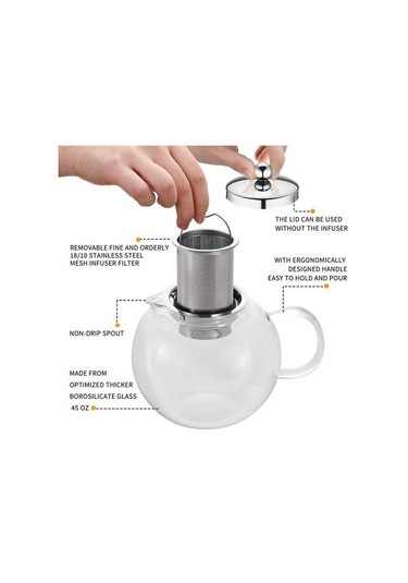 Çıkarılabilir İç Paslanmaz Çelik Süzgeci İle Cam Demlik Üst Güvenli Su Isıtıcısı Şeffaf Ve Gümüş Çaydanlıklar Amber