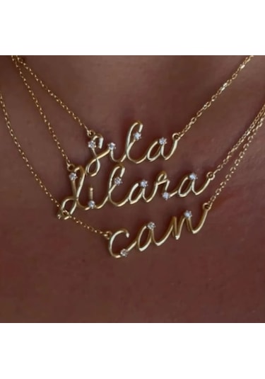 Kadın Gümüş Kolye - Taşlı Trend İsim Kişiye Özel Işıklı Kutuda Sevgiliye Eşe Anneye Altın