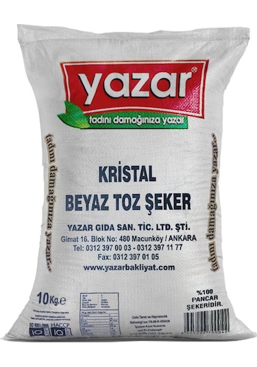 Yazar Kristal Beyaz Toz Şeker 10 KG