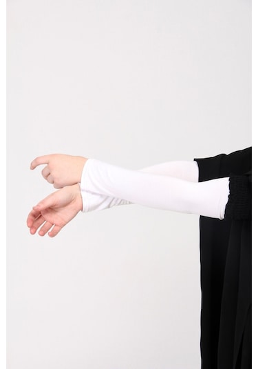 Likralı Kaymayan Kurtarıcı 1 Çift Tesettür Kolluk Beyaz