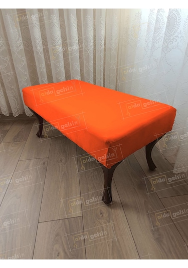 Ayak Ucu Kapı Önü Antre Düz Bench Puf Orta Sehpa Ceviz Ayak 120 45 Turuncu
