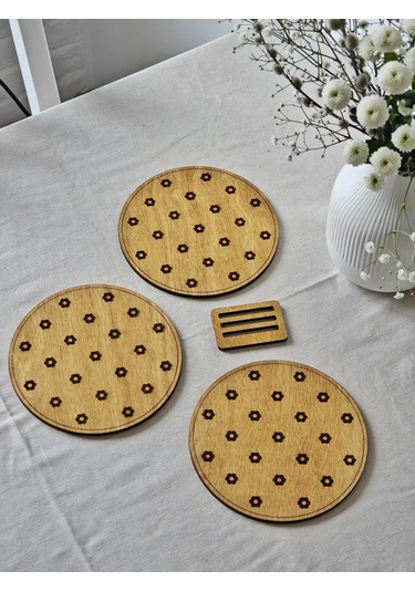 Orlov's Decor Sıcak Tutucu Ahşap Standları "çiçekler" Set 3 Parça 388896707 Meşe
