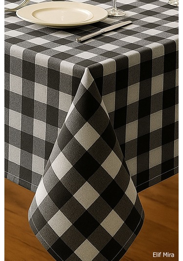 Mira Home Kareli Masa Örtüsü Sofra Bezi 160x220 Cm Rustik Siyah