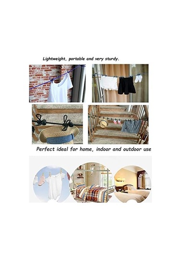 12 Siyah Klipsli Siyah Rüzgar Geçirmez Çamaşır İpi, Ev, Seyahat Ve Dış Mekan Asma Giysiler İçin Ayarlanabilir Çamaşır İpi Diğer