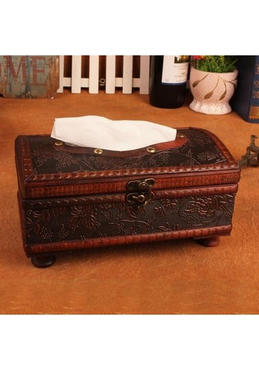 Retro Ahşap Doku Depolama Kutusu El Yapımı Ahşap Doku Tutucular Havlu Peçete Doku Dağıtıcı Organizatör Tutucu Doku Kutuları Gri - Kırmızı