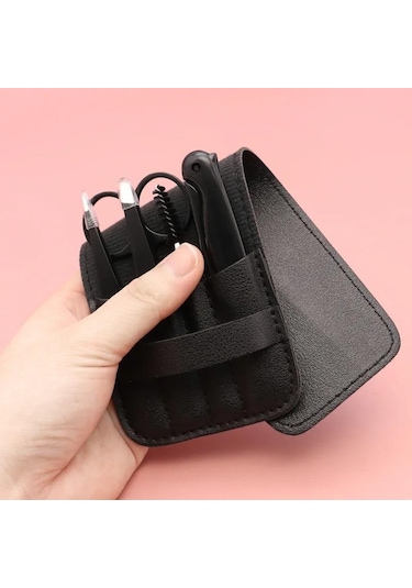 Valkyrie Deri Çantalı Kaş Usturalı Cımbız Seti Siyah 5'li