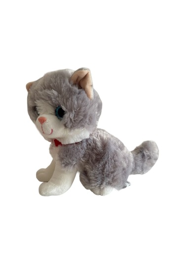 Sesli Ayakta Miyavlayan 28 Cm Peluş Kedi Oyuncak - Gri Gri