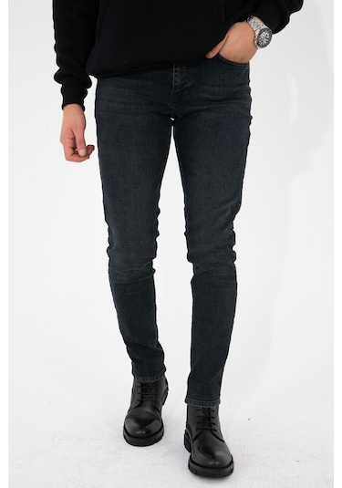 Erkek Taşlamalı Antrasit Slim Fit Likralı Esnek Jeans Kot Pantolon (492242320)