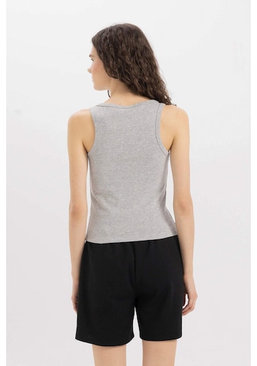 Defacto Slim Fit Dar Kesim U Yaka Basic Düz Ribana Atlet C9826axnsgr210 Gri