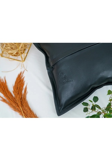 Premium Dekoratif Siyah Deri Kırlent Kılıfı/ev Ve Ofis Için Gerçek Deri 45x45cm Kırlent Kılıfı Siyah