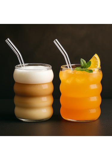 350 Ml Borosilikat Cam Bardak Cam Pipetli, Isıya Dayanıklı Şık Tasarım, Çay Ve Kahve İçin Uygun Cam - Şeffaf