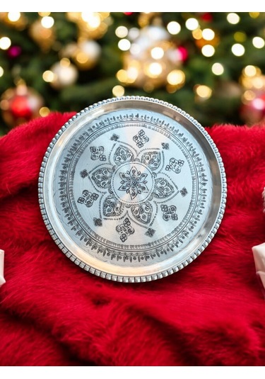 Dekorasyon Tepsi Bakır, İşlemeli Tepsi 55 Cm