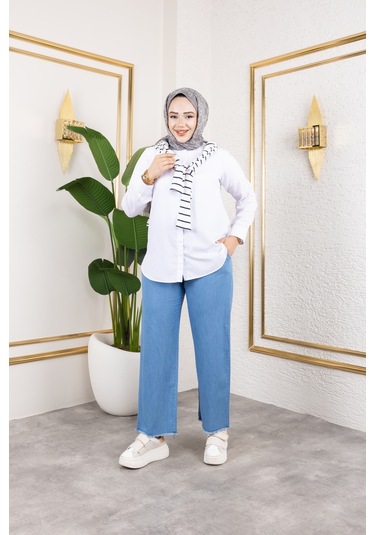 Beli Lastikli Keten Pantolon - Açık Mavi / A0104 Açık Mavi