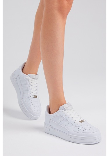 Tonny Black Unisex Beyaz Beyaz Yanı Çizgili Bağcıklı Rahat Kalıp