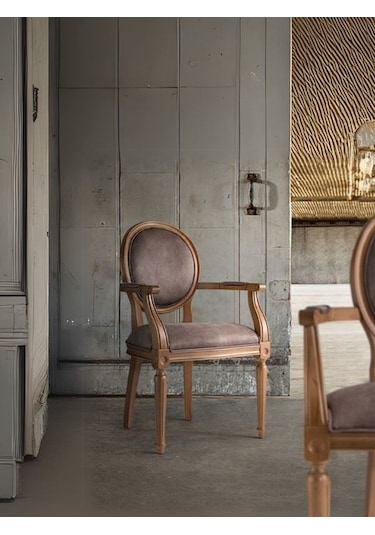Madalyon Kolçaklı Ahşap Klasik Sandalye Ceviz