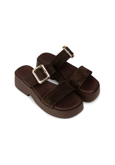 Deery Kadın Hakiki Süet Kahverengi Platform Sandalet - L2506zkhvp01