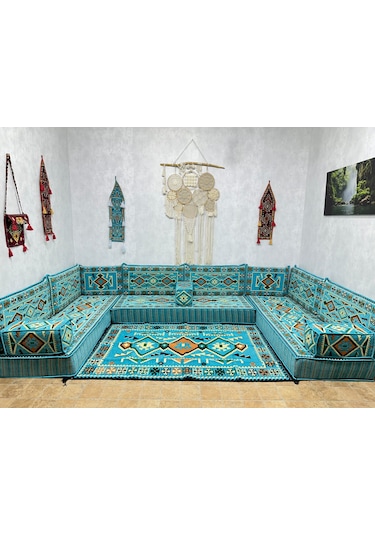 Coton Şark Köşesi Anadolu Desenli Minder Takımı Konsept Turkuaz