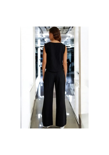 Yazlık Alt Üst Kolsuz Keten Takım siyah