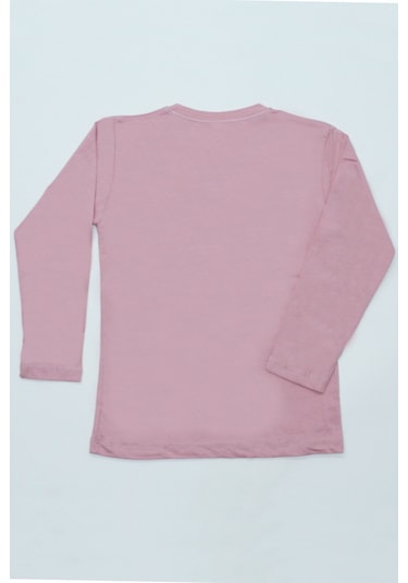 Hçm Kız Çocuk Uzun Kollu Tshirt Pullu Harf Baskılı Bisiklet Yaka E9 Pudra