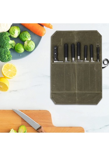 Islak Balmumu Tuval Bıçak Saklama Çantası Şef Piknik Kamp Barbekü Taşınabilir Saklama Çantası Şef Çantası Ordu Yeşili Tuval 1 20kg Tuval 1