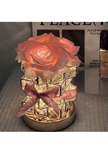 Pazly Rose Rubik Küp Atmosfer Masa Lambası - Anne Günü Hediyesi Açık Mavi Açık Mavi