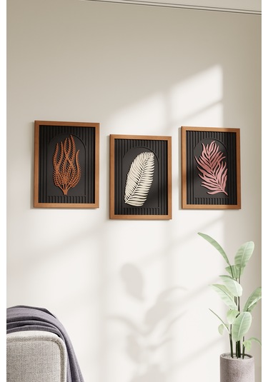Ahşap Dekoratif 3'lü Modern Çerçeveli Tablo
