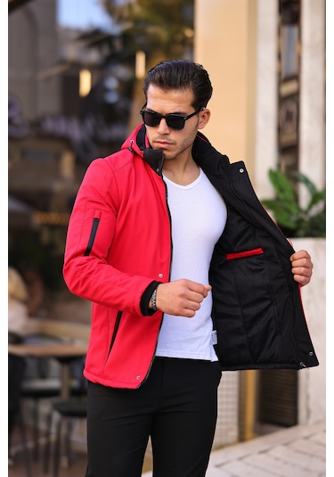 Kırmızı Su Ve Rüzgar Geçirmez Içi Kürklü Softshell Mont Kırmızı