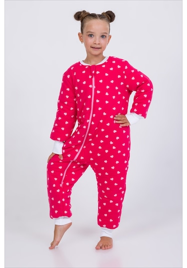 Kız Erkek Çocuk Kalın Elyaf Dolgulu Premium Kalite 2.5 Tog Desenli Uyku Tulumu Fuşya