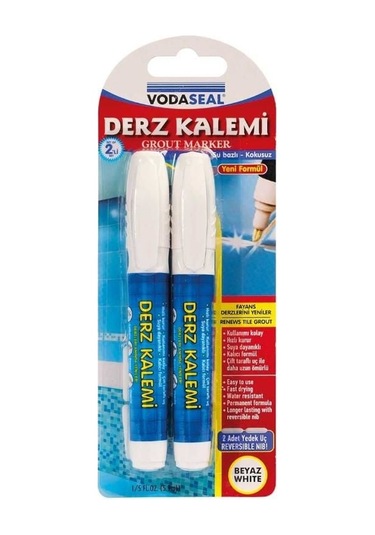 Vodaseal Çift Uçlu Su Bazlı Kokusuz Kalıcı Derz Kalemi Beyaz 2 Ad