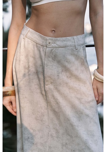 Garias Cepli Uzun Batik Desenli Bej Etek Bej