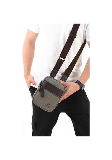 Kanvas Kumaş Telefon Çantası Erkek Postacı Çanta 20 12 Cm Çapraz Askılı Omuz Çantası Mega Çanta Gri