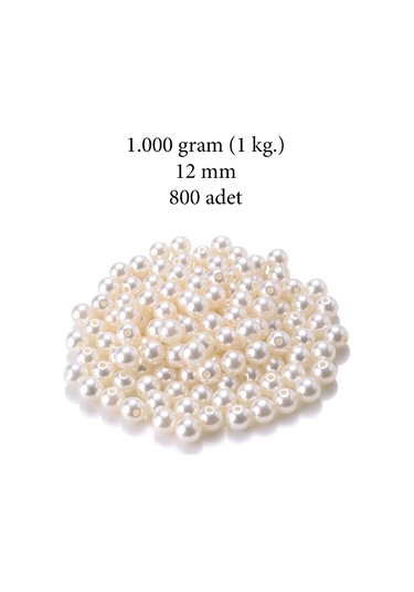 1.000 Gram 1 Kg. 12mm Krem Renk Plastik İnci Boncuk Çanta Ve Ta