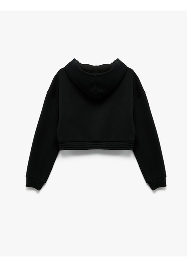 Koton Şardonlu Uzun Kollu Fermuarlı Kapüşonlu Oversize Sweatshirt Siyah 6wal10307ık Siyah