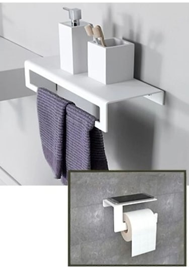 Dione Store Havlu Askılık Ve Tuvalet Kagıt Askılıgı Seti 2'li Valör Tasarım Beyaz