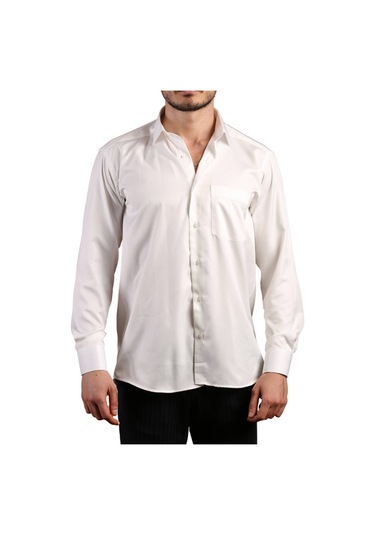 Krem Büyük Beden Rahat Kesim Micro Kumaş Kol Düğmeli Regular Fit Erkek Gömlek - 190-10 001