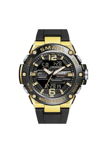 Quamer Erkek Kol Saati Analog Ve Digital Su Geçirmez Sarı 2202 Siyah