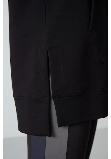 Tommy Life Siyah Balon Kol Yazı Nakışlı Kadın Oversize Tunik Sweatshirt - 97163 Siyah