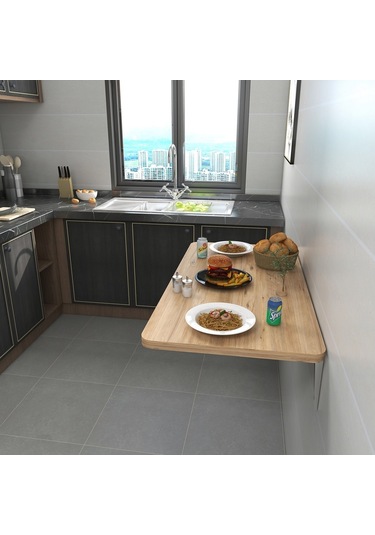 Kydoniahome Ahşap Desenli Duvara Monte Kırma Katlanır Masa Kahverengi