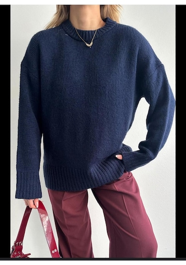 Kozia Outdoors Bisiklet Yaka Oversize Triko Kazak Lacivert