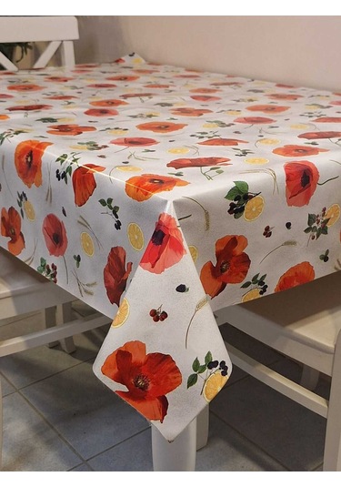 Elyaflı Pvc Muşamba - Desenli Silinebilir Masa Örtüsü Mrl12b Turuncu