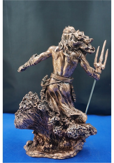Mitolojik Tasarım Poseidon - Ev Ofis Dekoratif Hediyelik Aksesuar 26 Cm Bakır