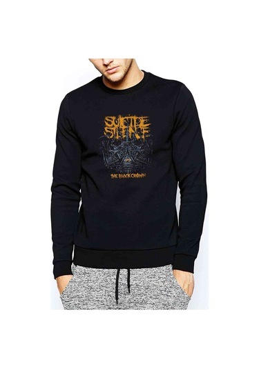 Suicide Silence The Black Baskılı Siyah Erkek Örme Sweatshirt