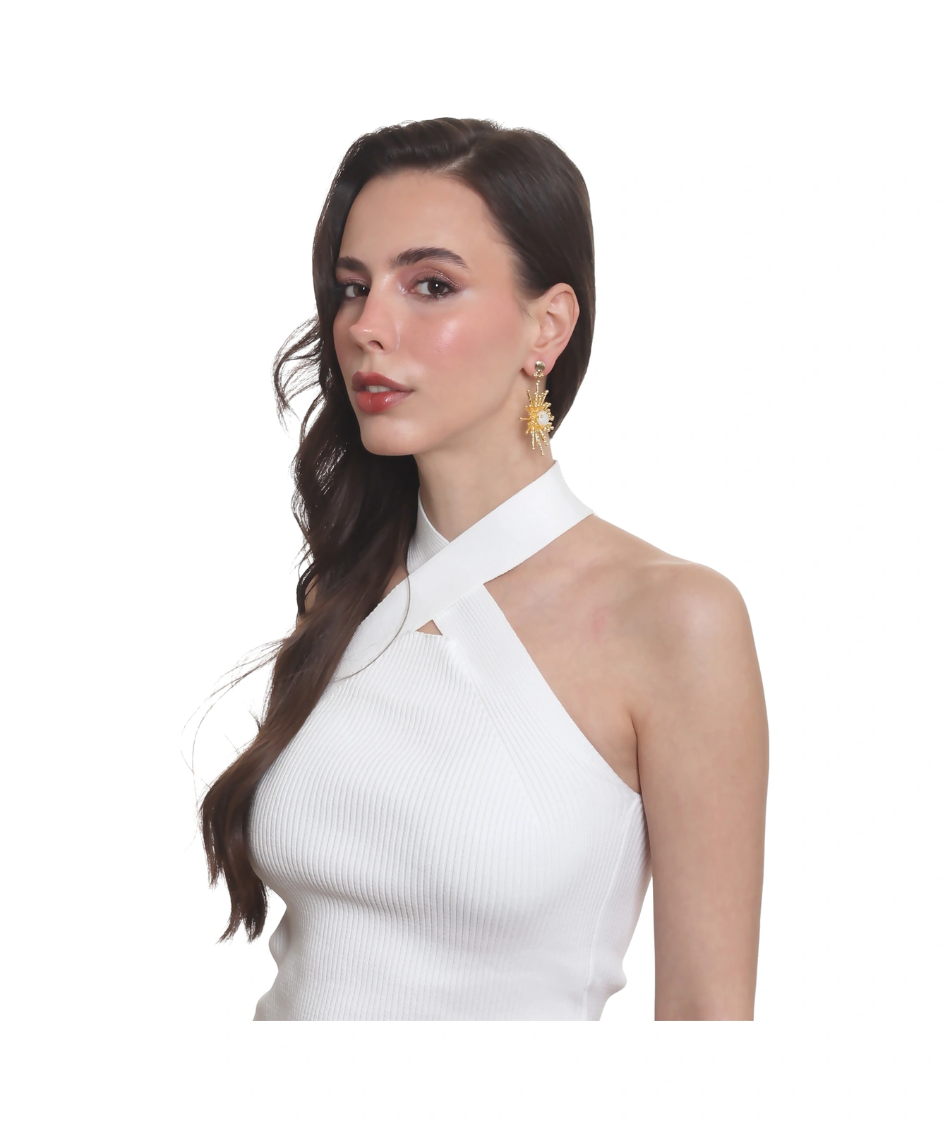 Labalaba Kadın Altın Renk Kaplama Sedef Detaylı Çivili Model Büyük Güneş Küpe altın